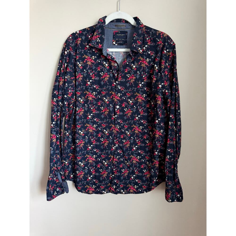 Cactus Man Ricky Singh Blue Ditsy Floral Button Down Shirt Size XL Slim Fit